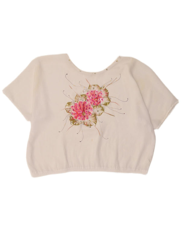 Blusa feminina vintage vintage UK 18 XL branca floral