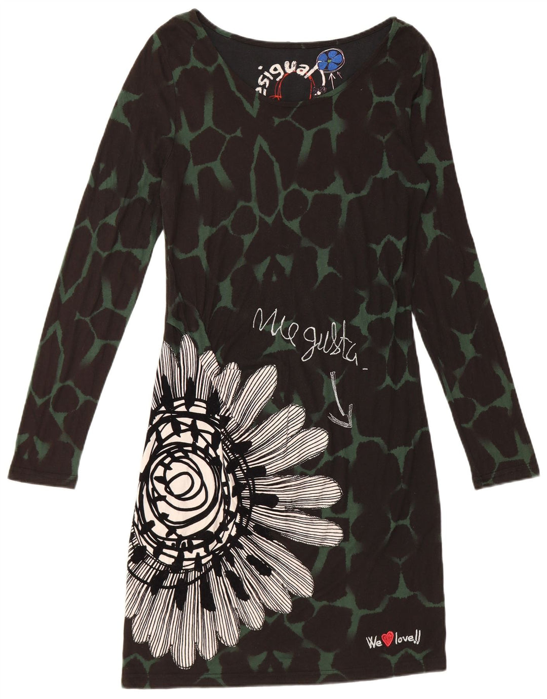 DESIGUAL Vestido feminino estampado de manga comprida com bainha UK 12 médio preto floral