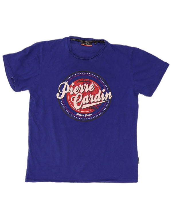 Camiseta gráfica masculina Pierre Cardin Top grande algodão azul
