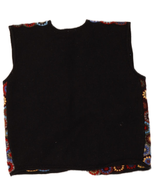 Colete feminino vintage de crochê UK 16 grande floral multicolorido