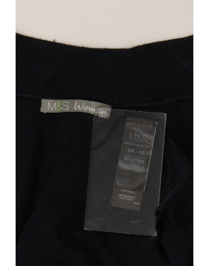 Suéter cardigã feminino Marks & Spencer manga 3/4 Reino Unido 14 médio azul marinho