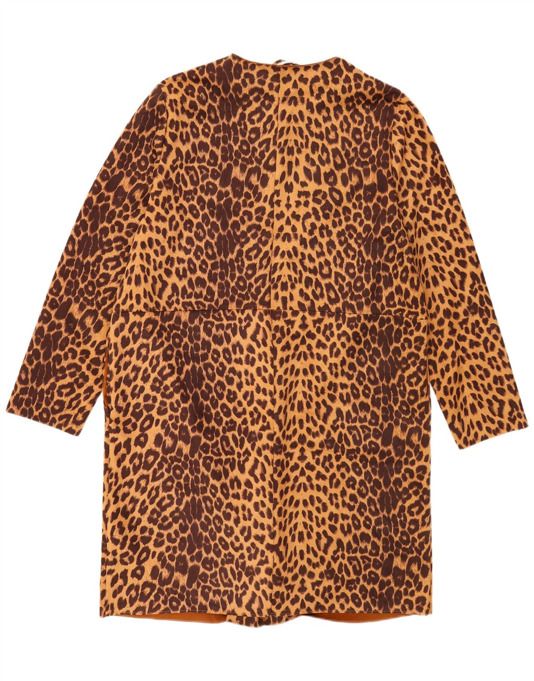 Sobretudo aberto feminino Zara UK 18 XL marrom animal print poliéster