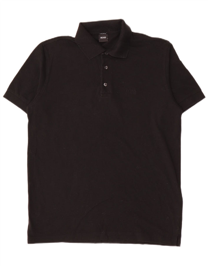 Camisa polo masculina Hugo Boss de algodão preto médio