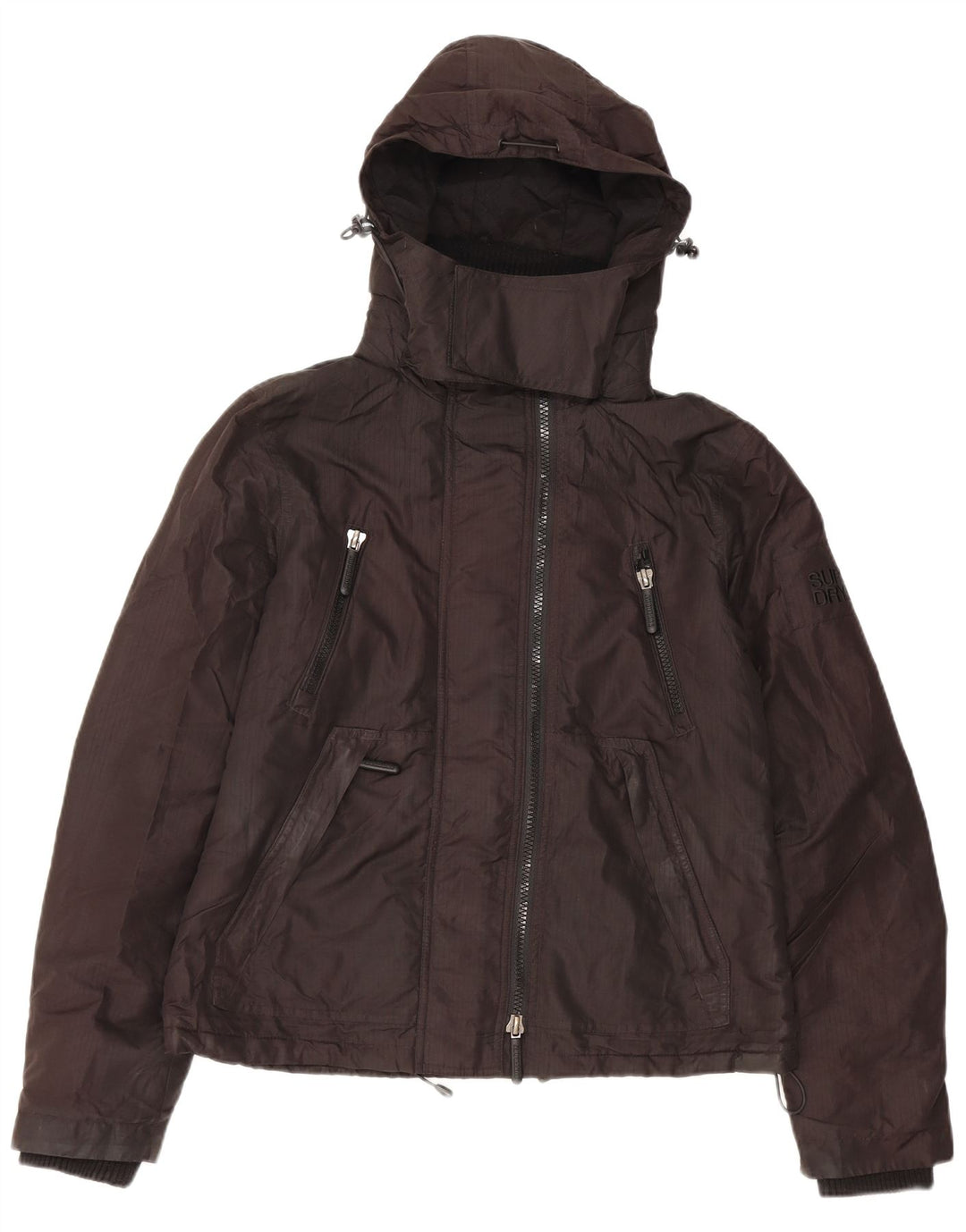 Jaqueta corta-vento com capuz feminina Superdry UK 14 grande poliéster preto