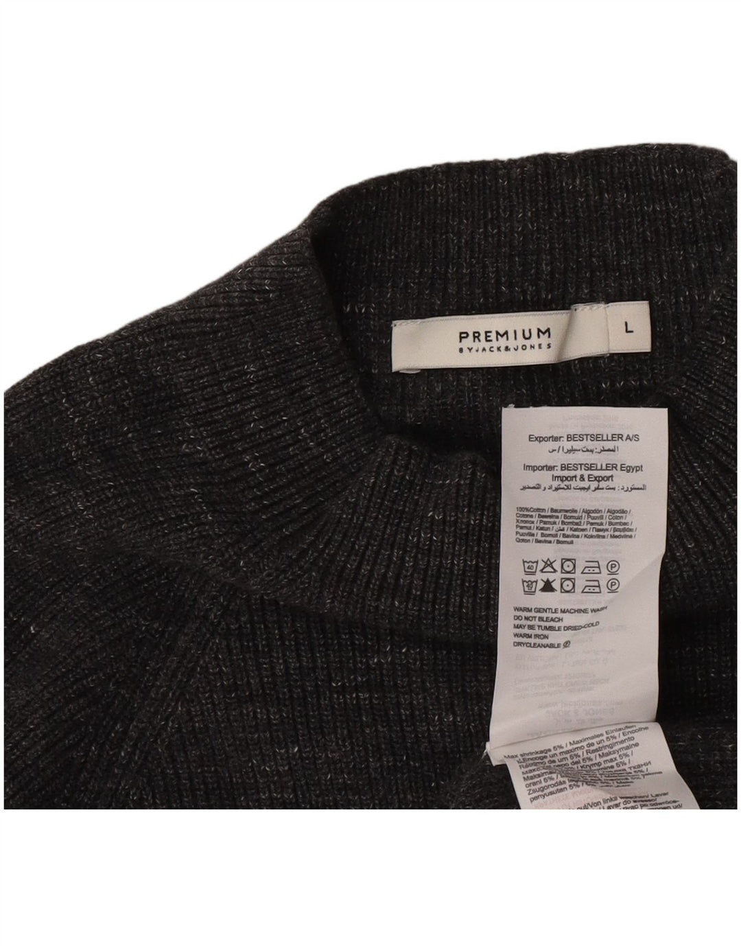 Suéter masculino Jack & Jones com gola tartaruga, algodão manchado cinza grande