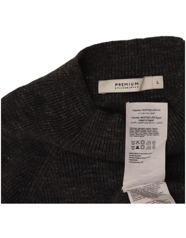 Suéter masculino Jack & Jones com gola tartaruga, algodão manchado cinza grande