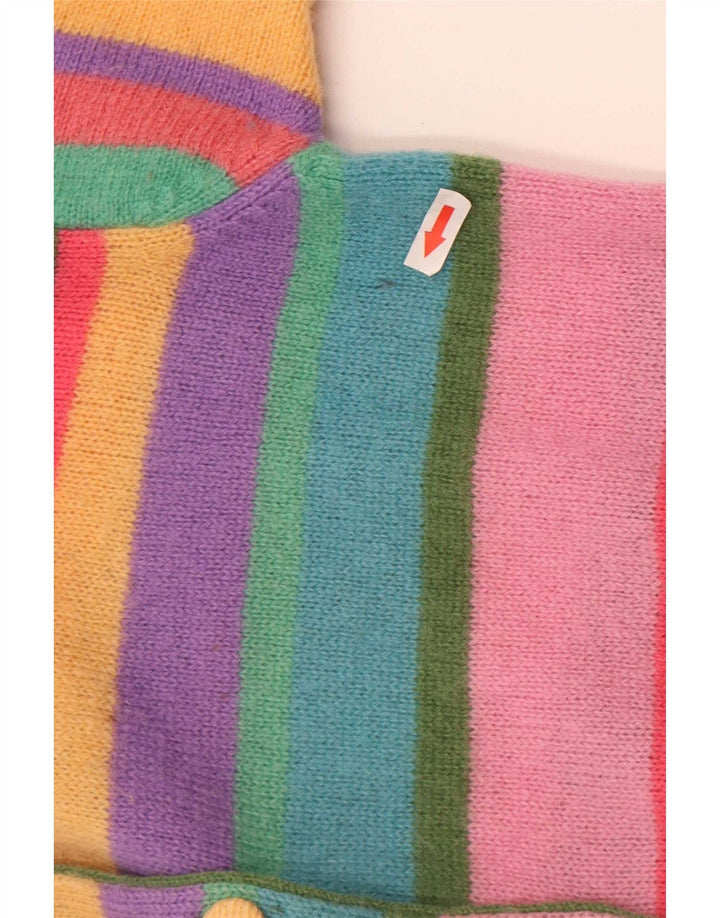 Suéter cardigã feminino Benetton UK 10 pequeno lã listrada multicolorida