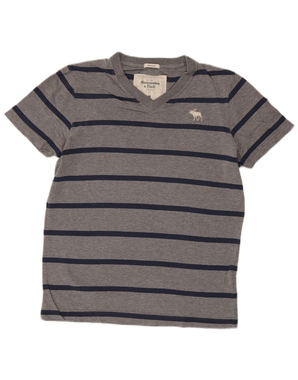 Camiseta masculina Muscle ABERCROMBIE & FITCH Top de algodão listrado cinza médio