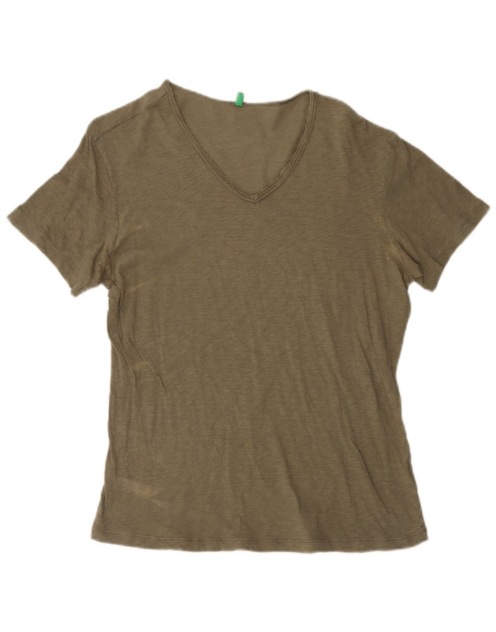 Camiseta feminina BENETTON UK 16 grande cáqui