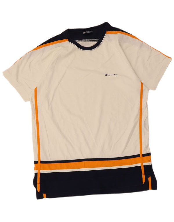 Camiseta masculina Champion Top médio branco algodão colorblock