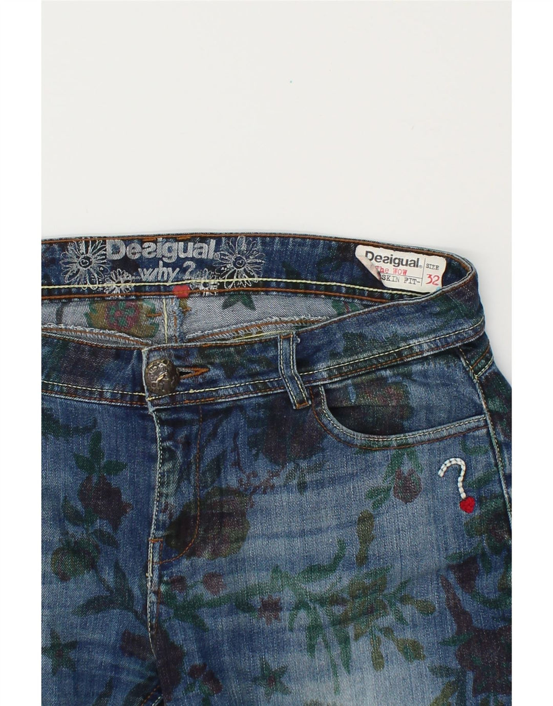 DESIGUAL Jeans Skinny Feminino W32 L32 Azul Floral Poliéster