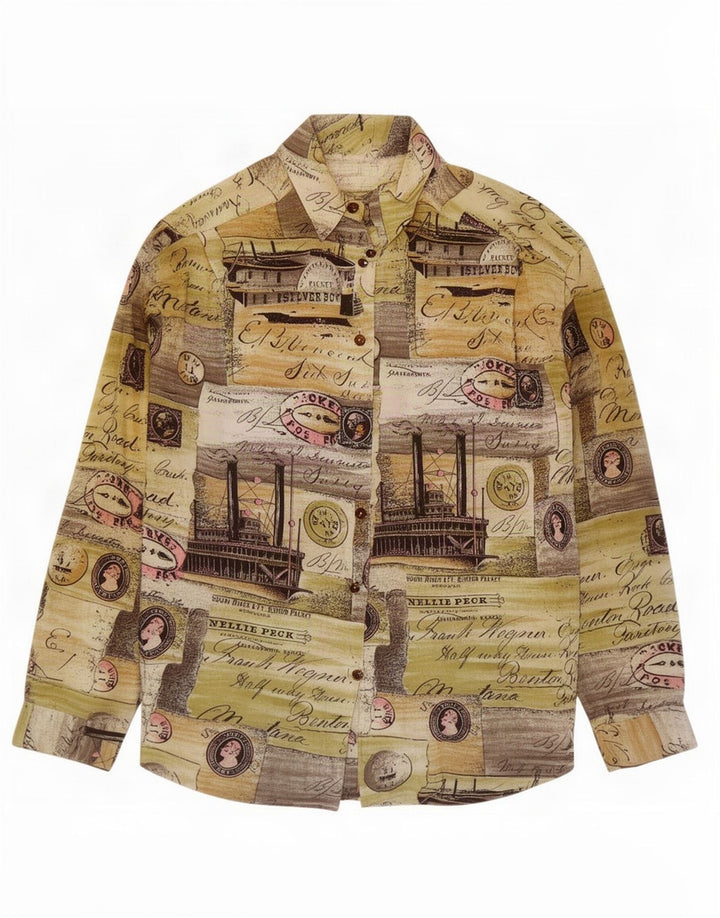 Camisa feminina vintage com padrão abstrato UK 14 média multicolorida