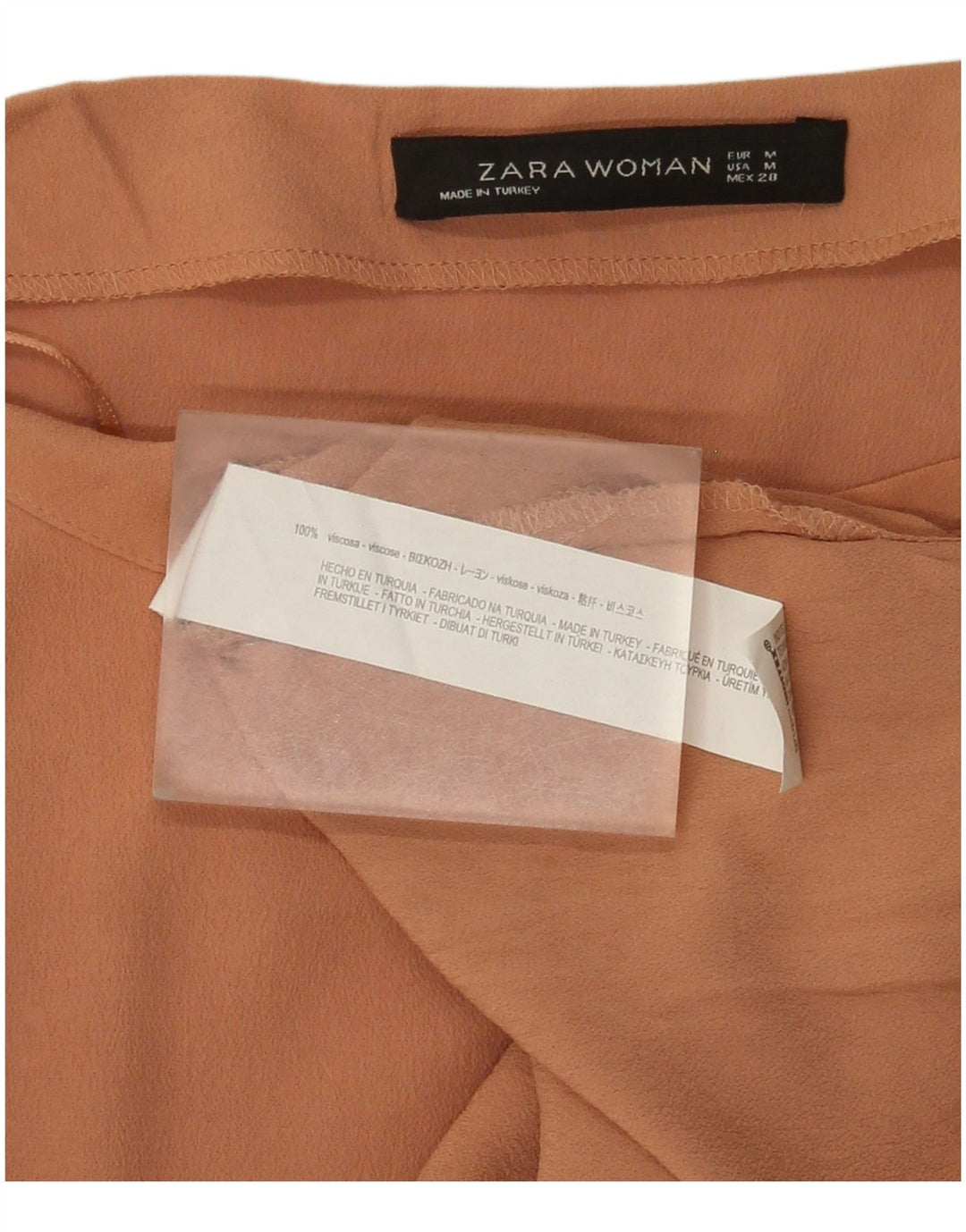 Top feminino Zara manga comprida UK 12 viscose marrom médio