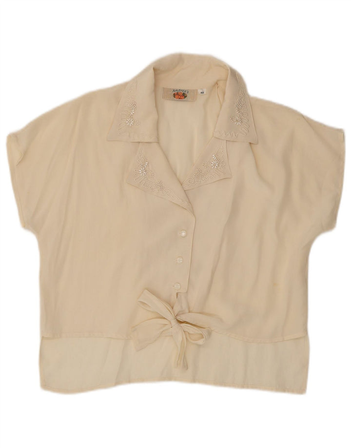 Blusa feminina Andrea's com gravata frontal UE 42 grande bege floral