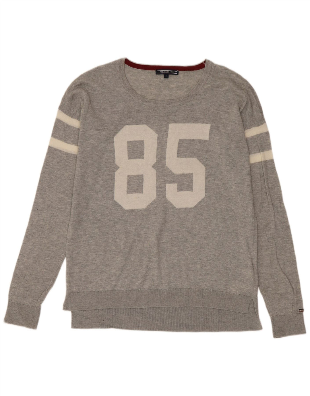 Suéter masculino Tommy Hilfiger com gola canoa e lã cinza médio