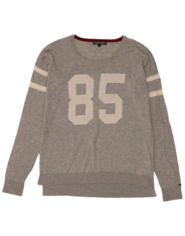 Suéter masculino Tommy Hilfiger com gola canoa e lã cinza médio