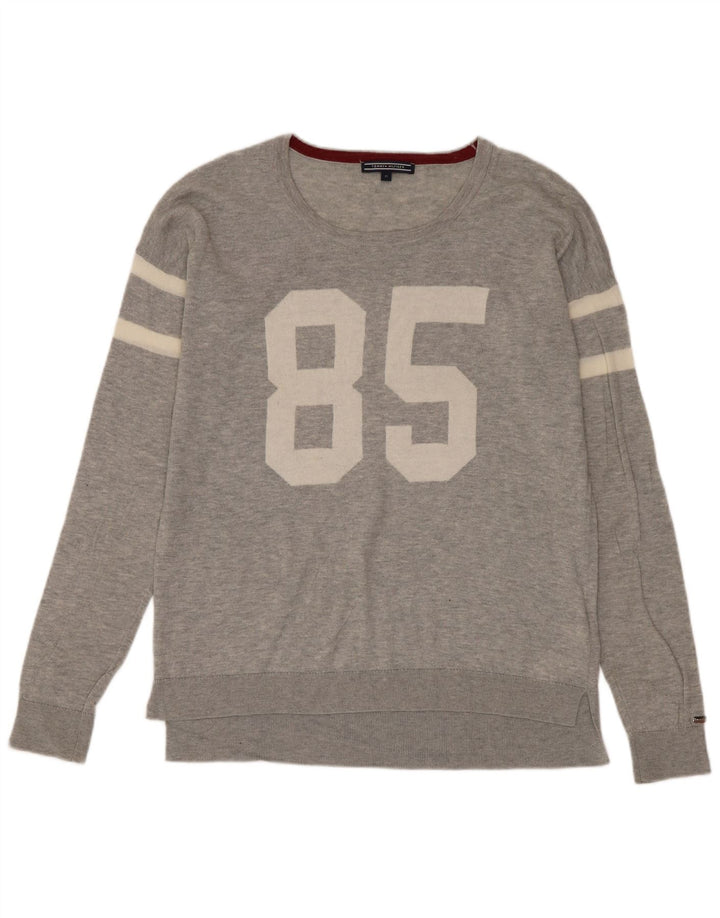 Suéter masculino Tommy Hilfiger com gola canoa e lã cinza médio