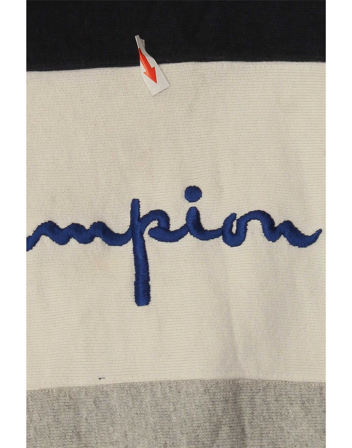 Champion moletom gráfico feminino jumper UK 14 bloco colorido cinza médio