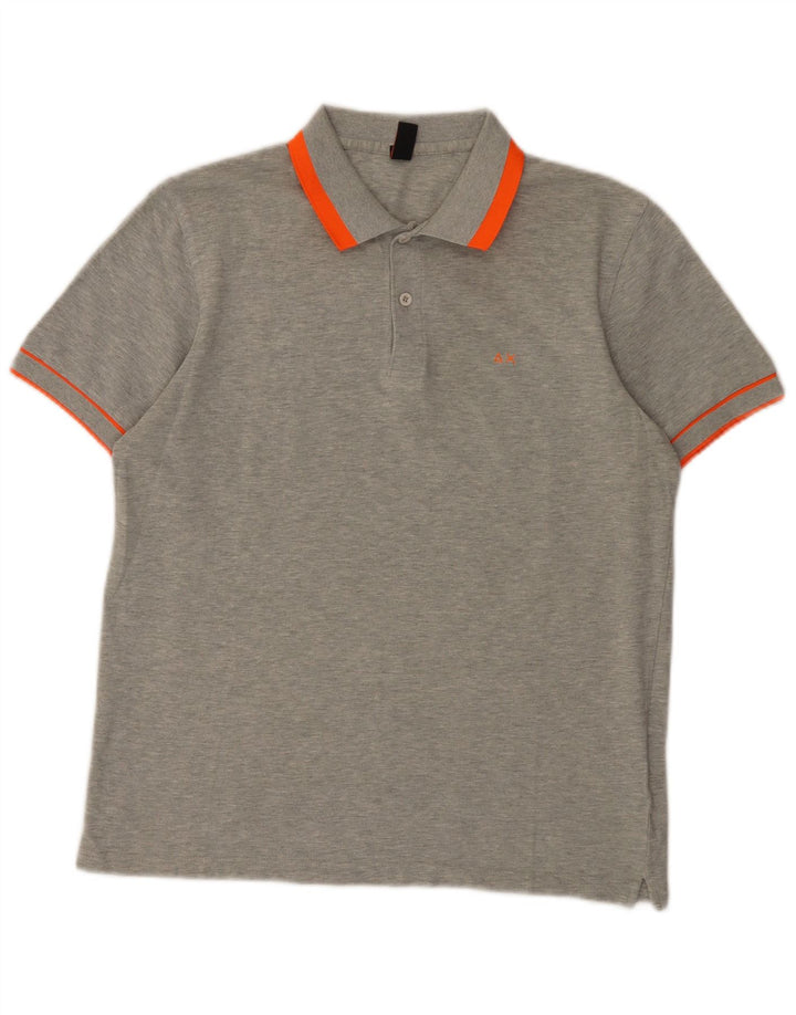 Camisa polo masculina Sun68 de algodão cinza médio