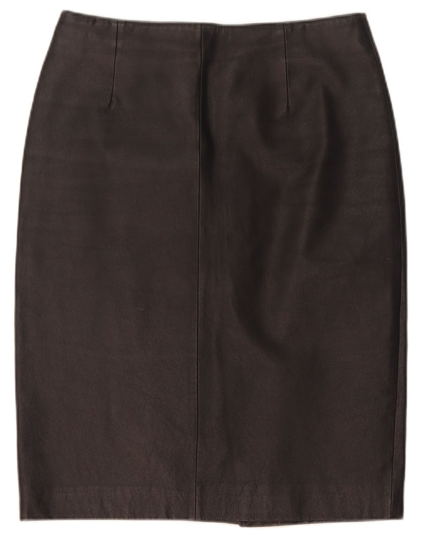 Saia lápis de couro feminina vintage Reino Unido 10 pequena W28 couro preto