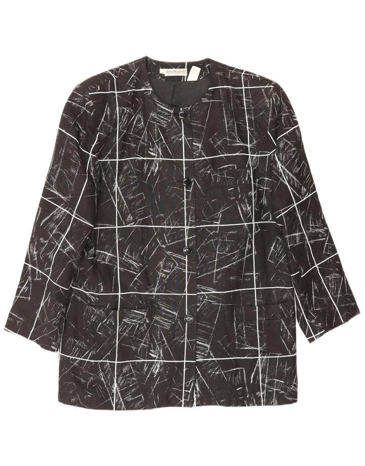 Blazer feminino Cacharel com padrão abstrato UK 8 pequeno xadrez preto