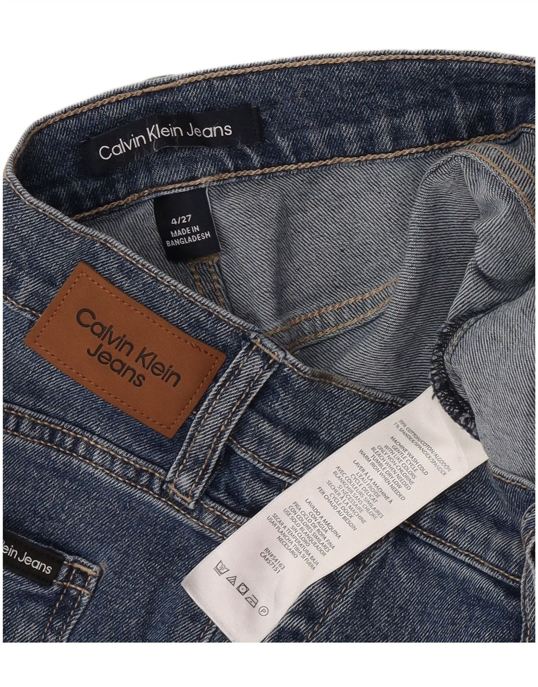 Shorts jeans feminino Calvin Klein US 4 pequeno W27 algodão azul