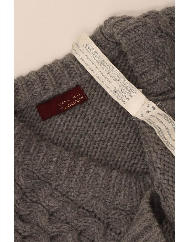 Suéter masculino Zara com decote em V grande acrílico cinza