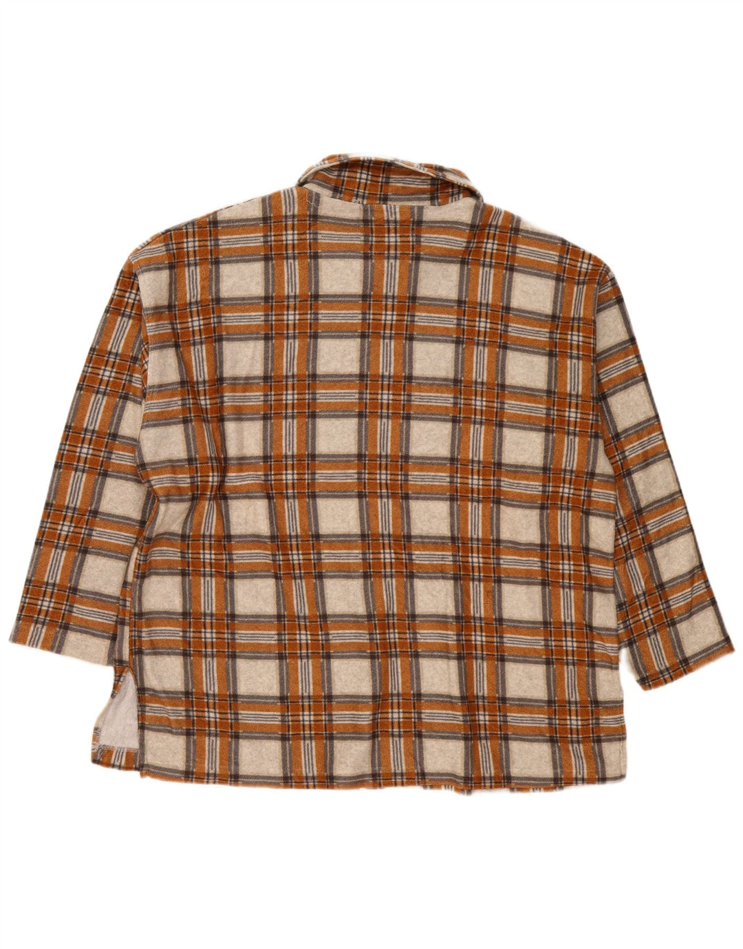 Camisa oversized feminina vintage de flanela Reino Unido 14 xadrez bege médio
