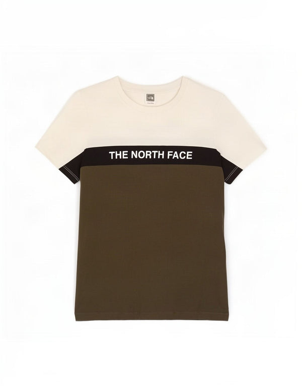 Camiseta gráfica The North Face Boys Top 11-12 anos grande bloco colorido cáqui
