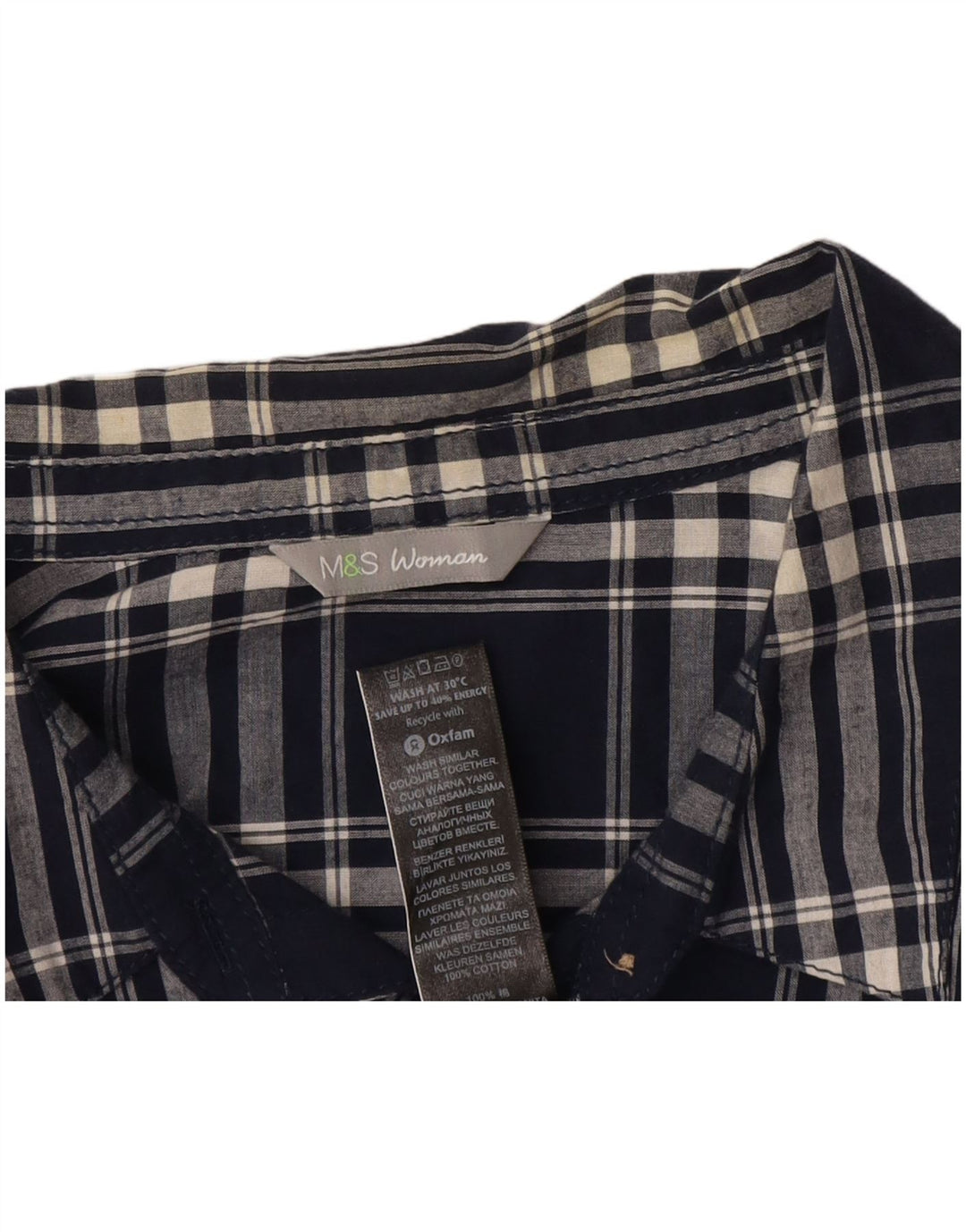Camisa feminina Marks & Spencer UK 16 grande algodão xadrez azul marinho