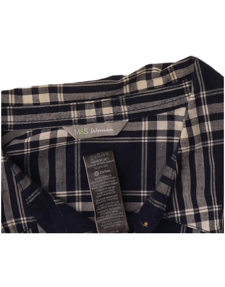 Camisa feminina Marks & Spencer UK 16 grande algodão xadrez azul marinho