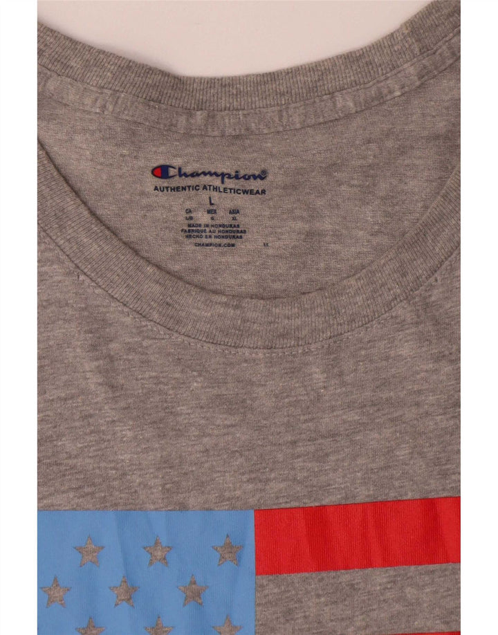 Camiseta masculina estampada Champion grande algodão cinza