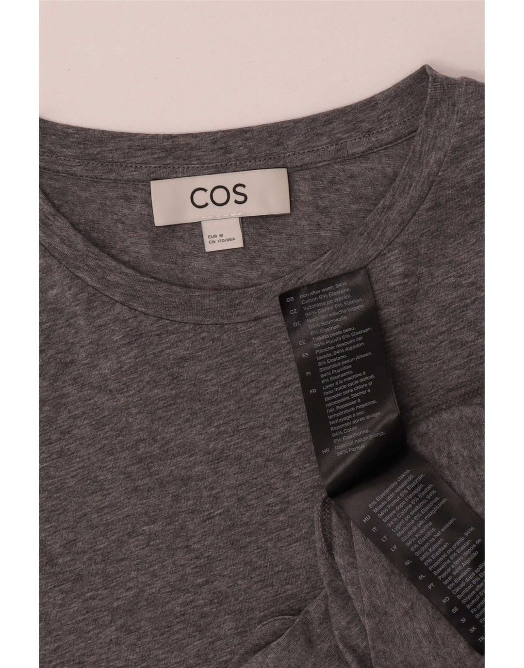 Cos Womens Top Manga Longa UK 12 Algodão Cinza Médio