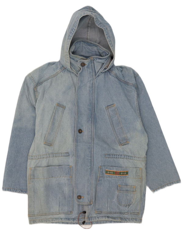 Casaco jeans masculino vintage com capuz UK 38 algodão azul médio