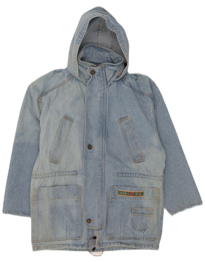 Casaco jeans masculino vintage com capuz UK 38 algodão azul médio