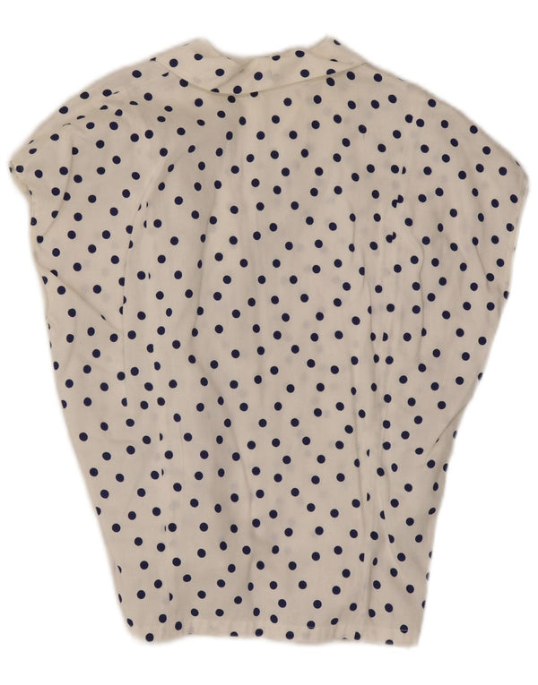 Blusa feminina vintage sem mangas UK 10 bolinhas brancas pequenas