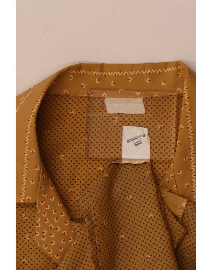 Blusa feminina vintage UK 14 grande poliéster geométrico marrom