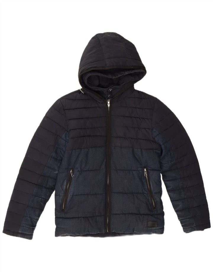 Jaqueta acolchoada com capuz masculina Zara Reino Unido 36 poliéster azul marinho pequeno
