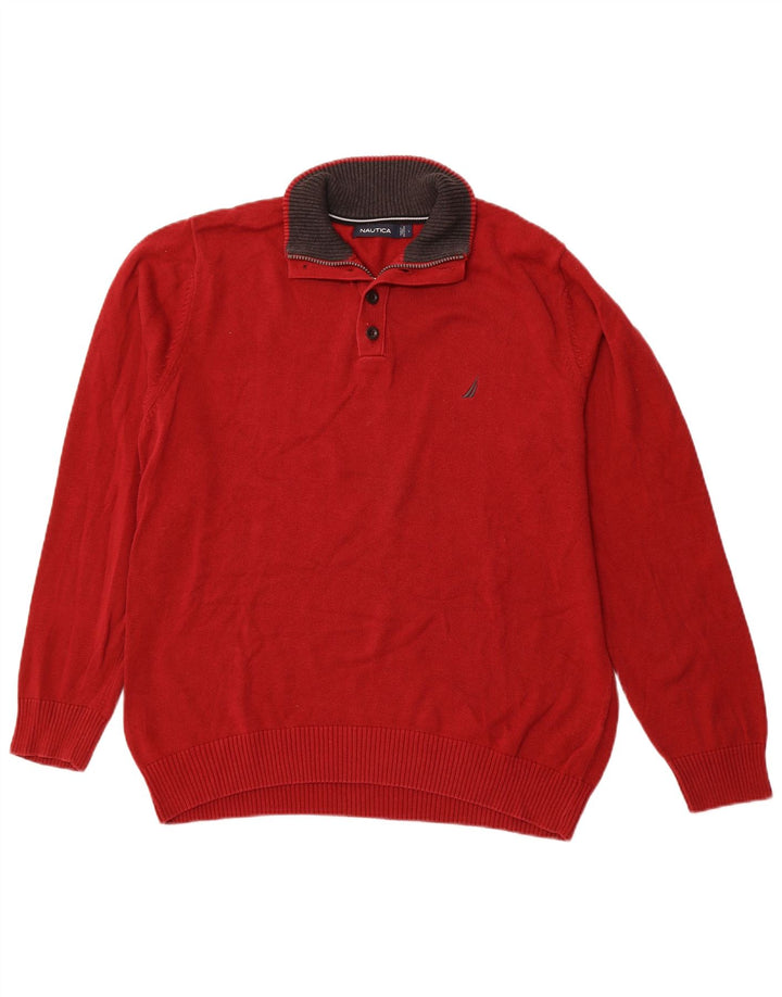 Suéter masculino NAUTICA com zíper e gola grande de algodão vermelho