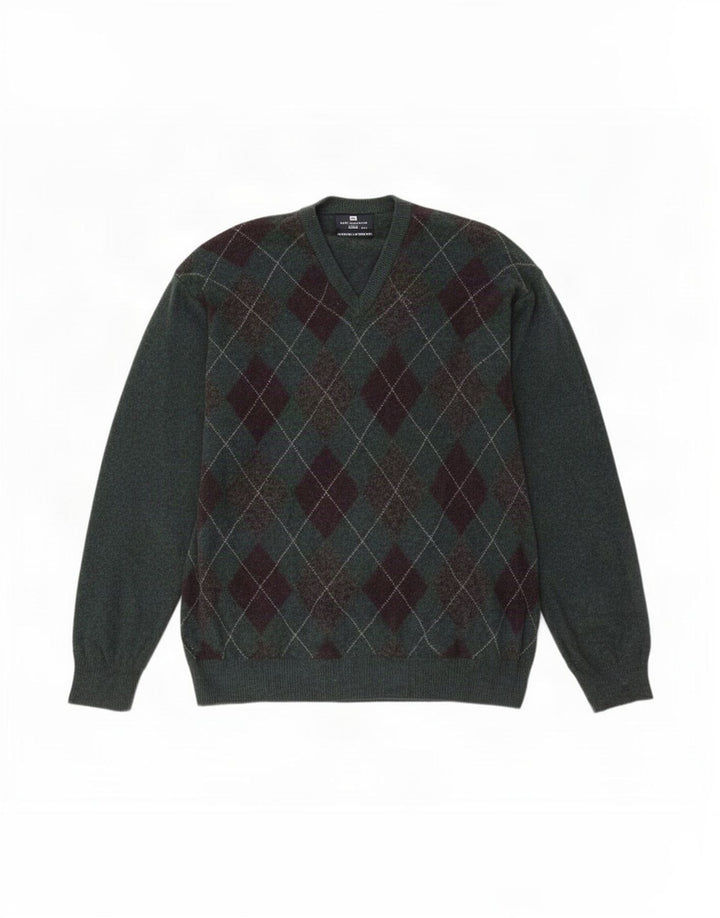 Suéter masculino Marks & Spencer Blue Harbor com decote em V 2XL verde