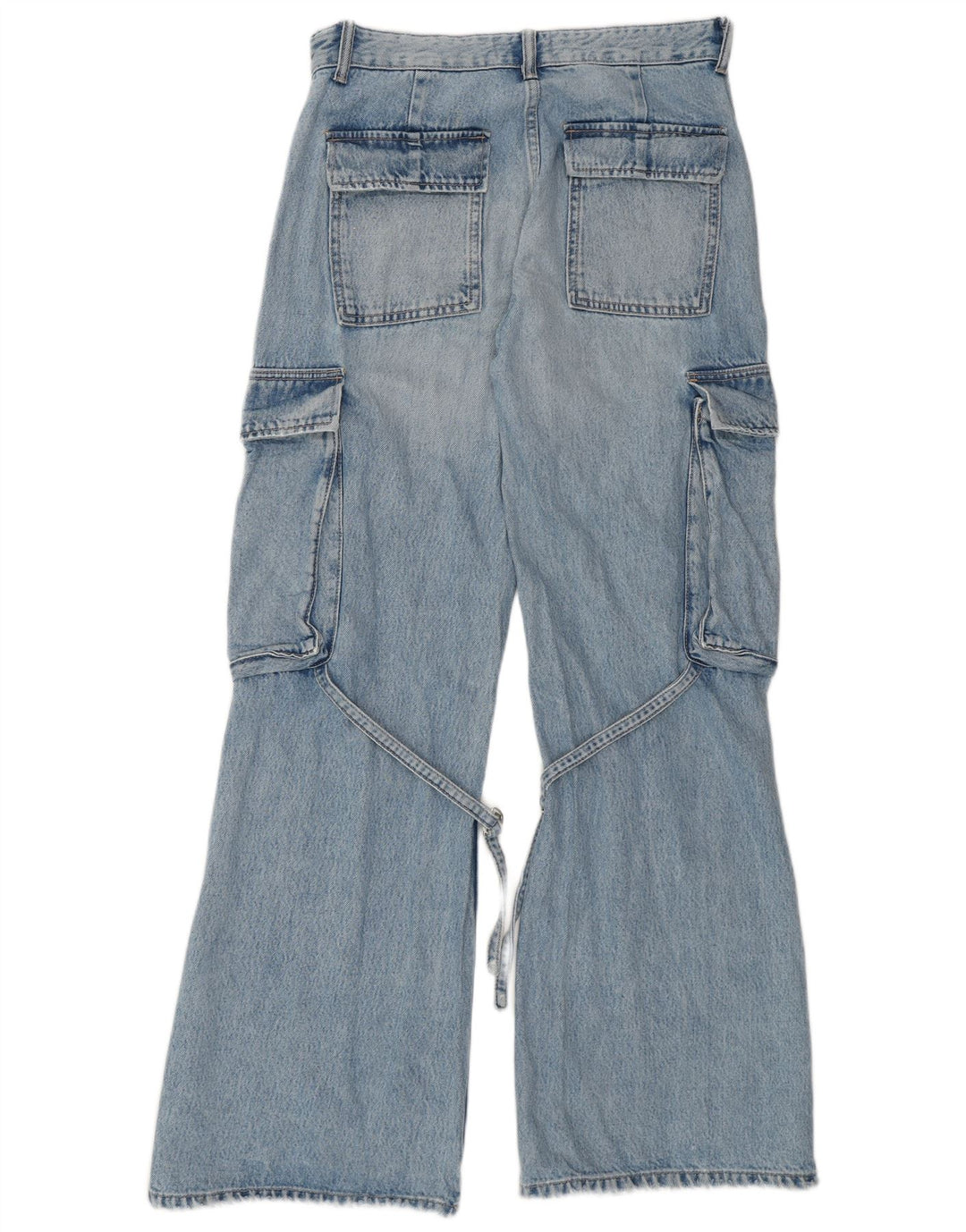 Calça jeans feminina ZARA Cargo Flared EU 36 XS W26 L32 Azul Algodão