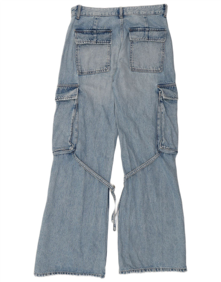 Calça jeans feminina ZARA Cargo Flared EU 36 XS W26 L32 Azul Algodão
