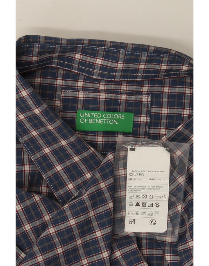 Camisa masculina Benetton 2XL algodão xadrez azul marinho