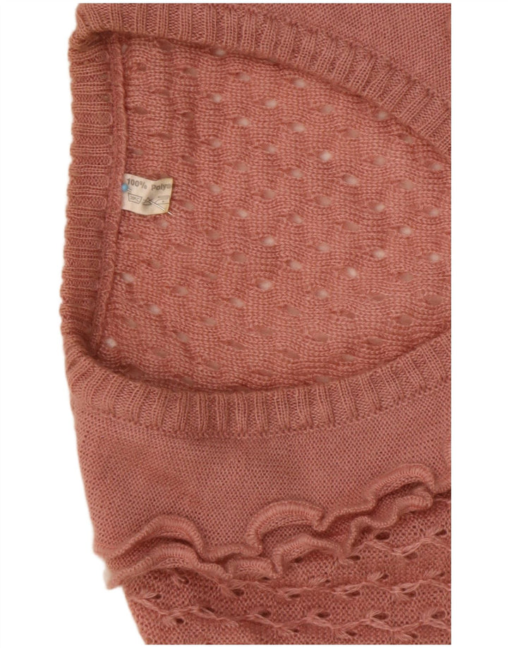Suéter feminino vintage com babados na frente e decote em V IT 44 rosa médio
