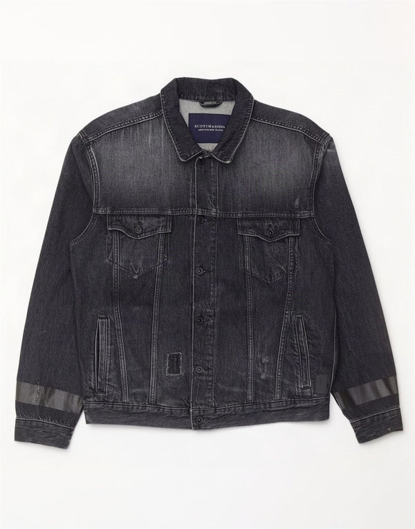 Jaqueta jeans gráfica masculina Scotch & Soda Reino Unido 44 2XL algodão cinza