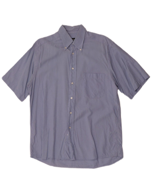 Camisa masculina de manga curta Hugo Boss algodão listrado azul médio