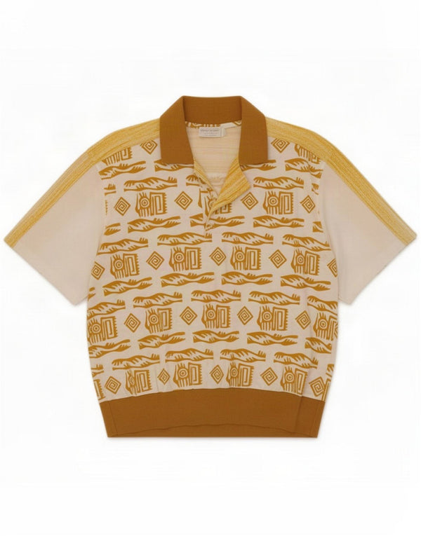 Camisa polo masculina Maestrami Algodão geométrico bege médio