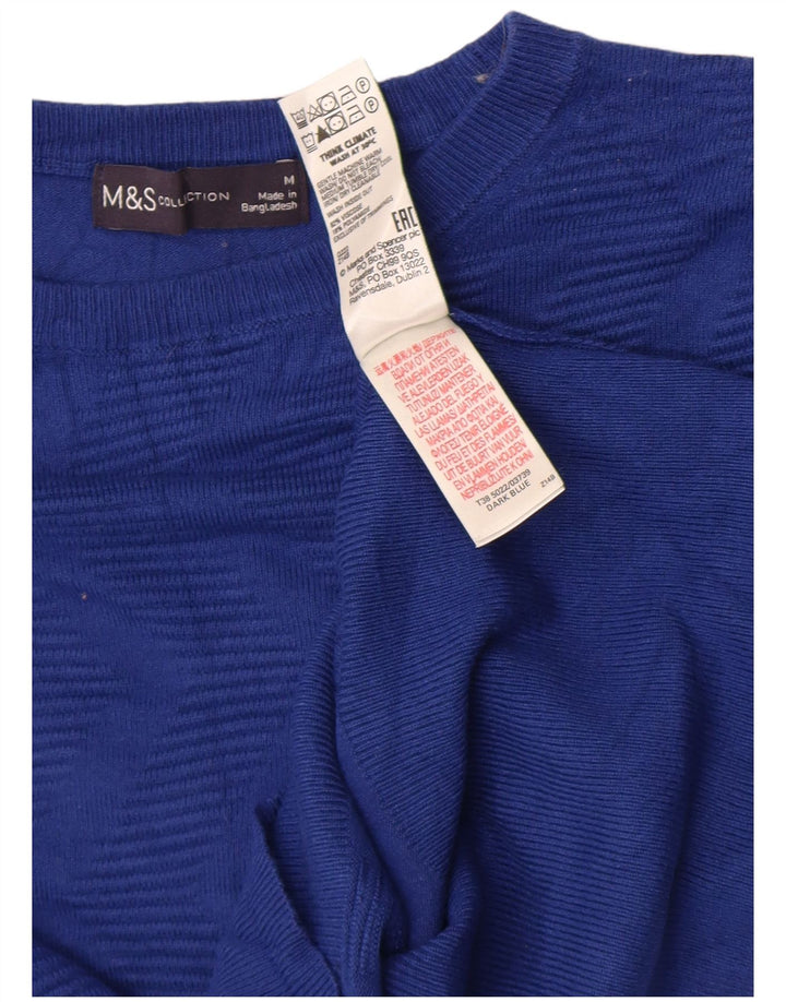 Suéter feminino Marks & Spencer com gola redonda Reino Unido 14 azul médio geométrico