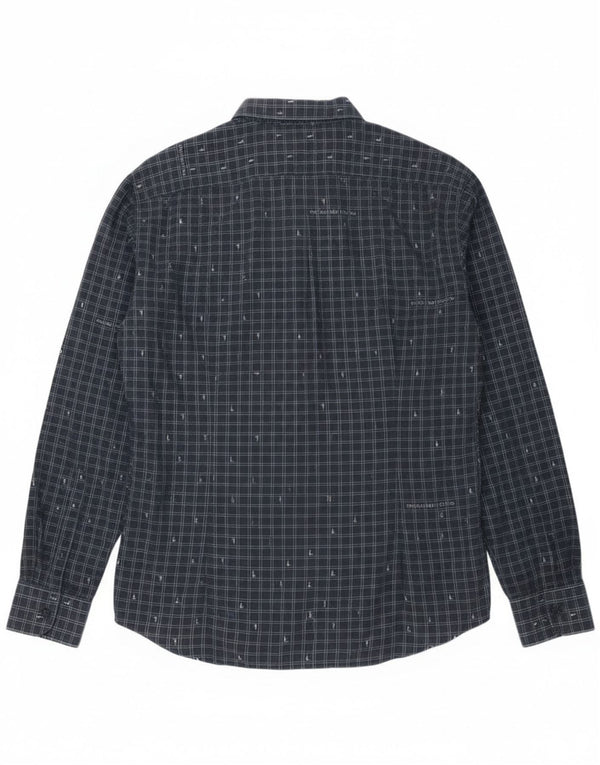 Trussardi Jeans Camisa masculina tamanho 42 grande azul marinho guingão