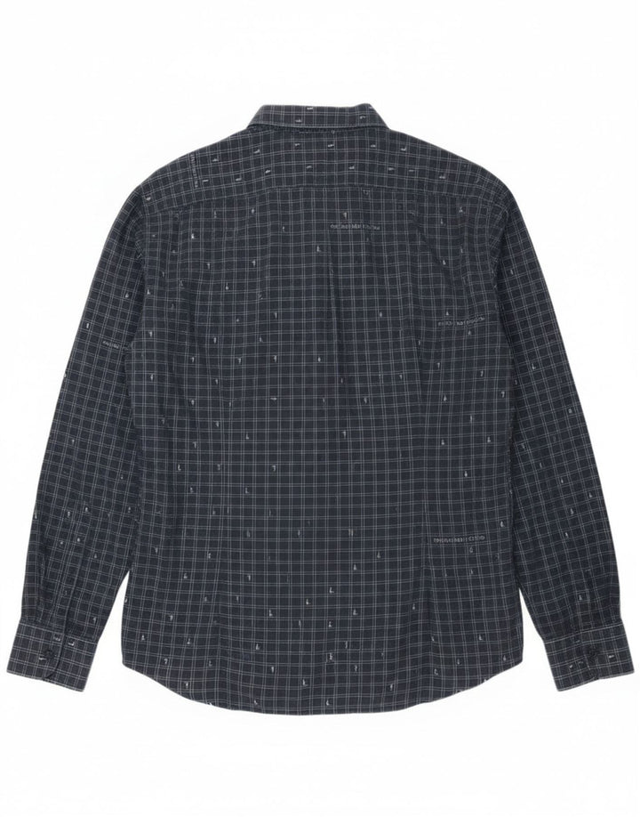Trussardi Jeans Camisa masculina tamanho 42 grande azul marinho guingão